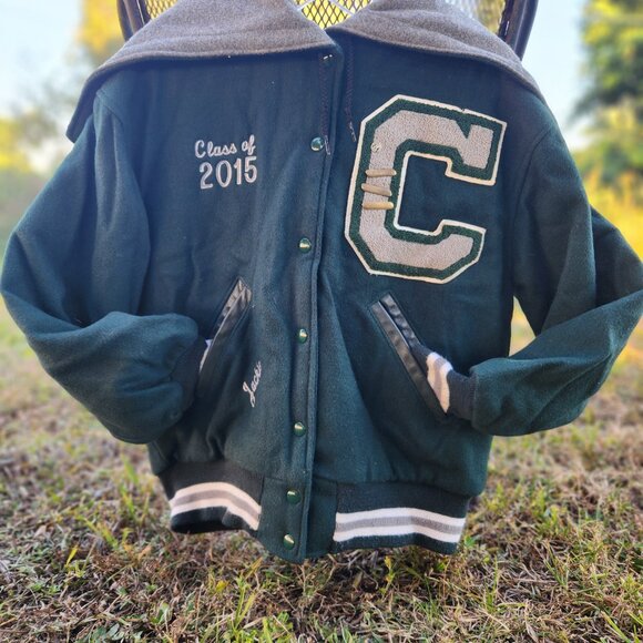 Ripon Jackets MD/L- FOREST GREEN VARSITY JACKET STICHING, PATCHES, PINS - Picture 2 of 7